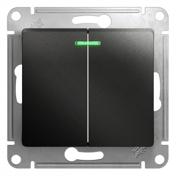 Двухклавишный выключатель с подсветкой 10А механизм Schneider Electric Glossa антрацит GSL000753 GSL000753 - магазин электротехники Electroshop