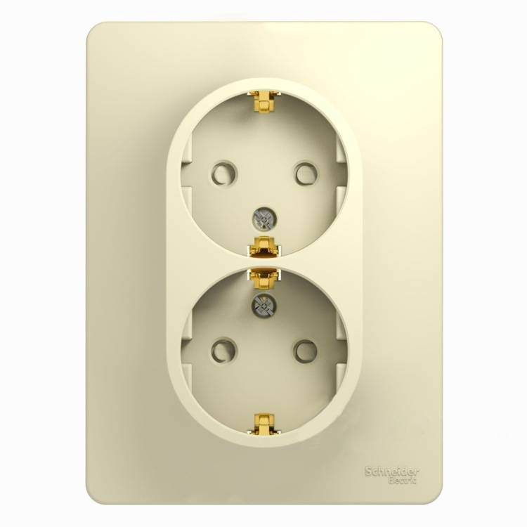 Розетка двойная с заземлением со шторками 16А в сборе Schneider Electric Glossa бежевый GSL000226 GSL000226 - магазин электротехники Electroshop