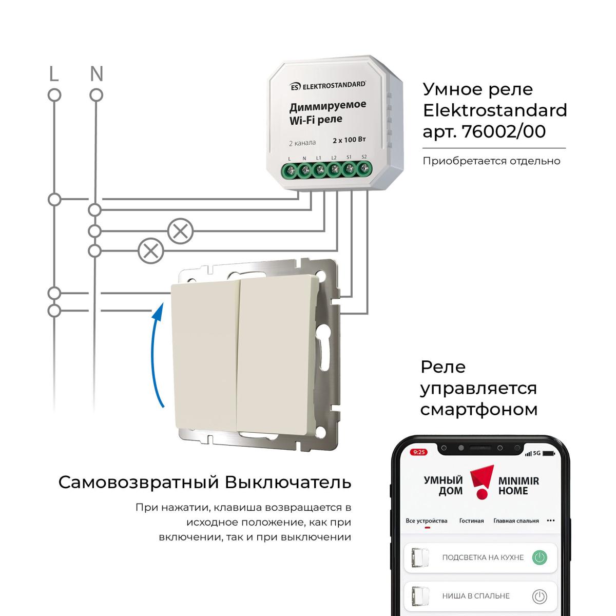 Выключатель двухклавишный с самовозвратом Werkel 4690389192326 W1122403 a062573 4690389192326 - магазин электротехники Electroshop