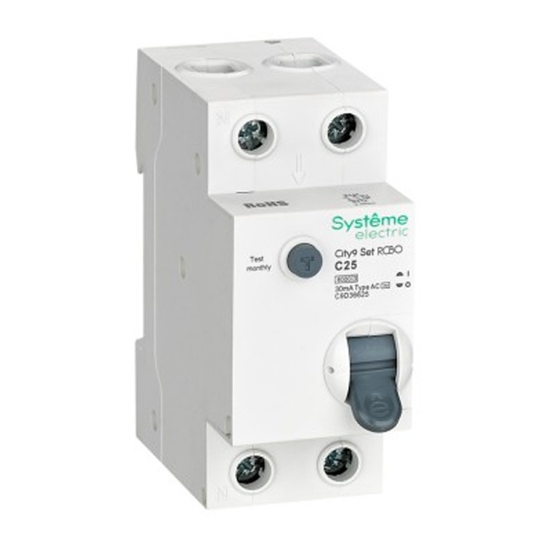 Дифавтомат 1П+Н C25А 30мА тип АС однофазный электронный АВДТ 6кА City9 Set Systeme Electric C9D36625 - магазин электротехники Electroshop