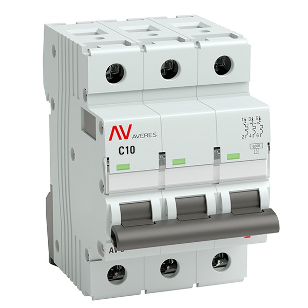 Выключатель автоматический EKF AVERES AV-6 10A (C) 3P трехфазный 6kA mcb6-3-10C-av mcb6-3-10C-av - магазин электротехники Electroshop