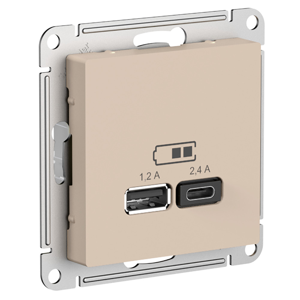 Зарядное устройство USB тип A+С 5В/2,4 А 2х5В/1,2А AtlasDesign песочный Systeme Electric ATN001239 ATN001239 - магазин электротехники Electroshop