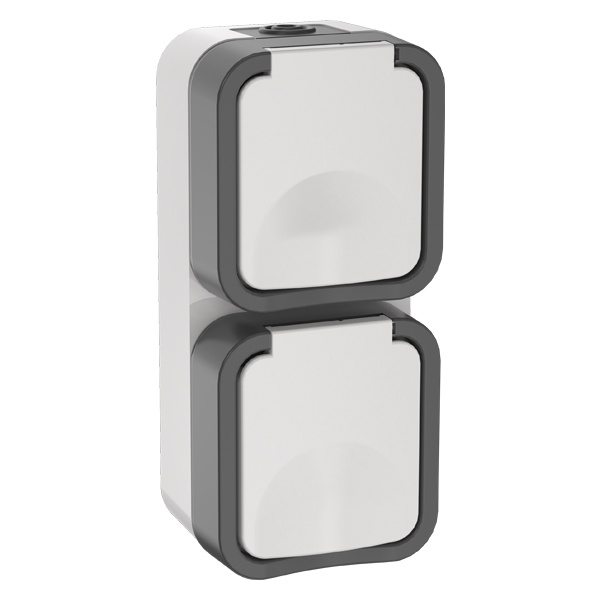 Розетка двойная TORS TS232 2х2П+3 с крышкой и шторками вертикальная 16А IP55 белый IEK TS-R26-16-55-V-K41 TS-R26-16-55-V-K41 - магазин электротехники Electroshop