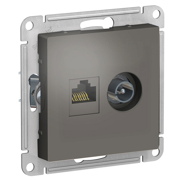 Розетка двойная ТV + компьютерная RJ45 кат 5Е AtlasDesign сталь Systeme Electric ATN000989 ATN000989 - магазин электротехники Electroshop