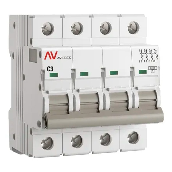 Выключатель автоматический EKF AVERES AV-6 3A (C) 4P трехфазный 6kA mcb6-4-03C-av mcb6-4-03C-av - магазин электротехники Electroshop