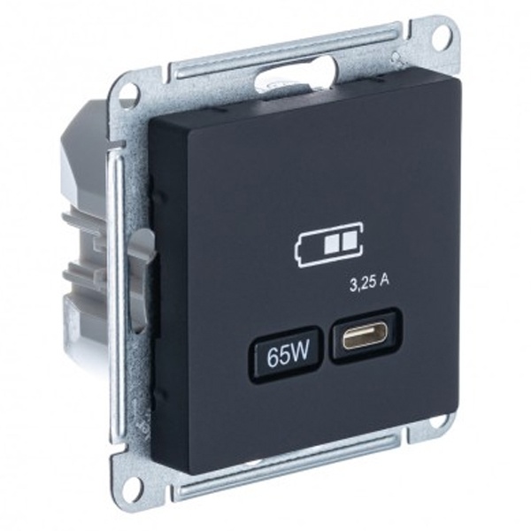 Зарядка USB тип С 65W высокоскоростная зарядка QC, PD AtlasDesign карбон Systeme Electric ATN001027 ATN001027 - магазин электротехники Electroshop