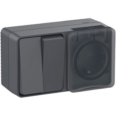 Блок:розетка 2Р+Е шторки 16А + 2-к выкл.10А открытой установки IP54 Systeme Electric AtlasDesign Profi54 антрацит ATN544074 ATN544074 - магазин электротехники Electroshop