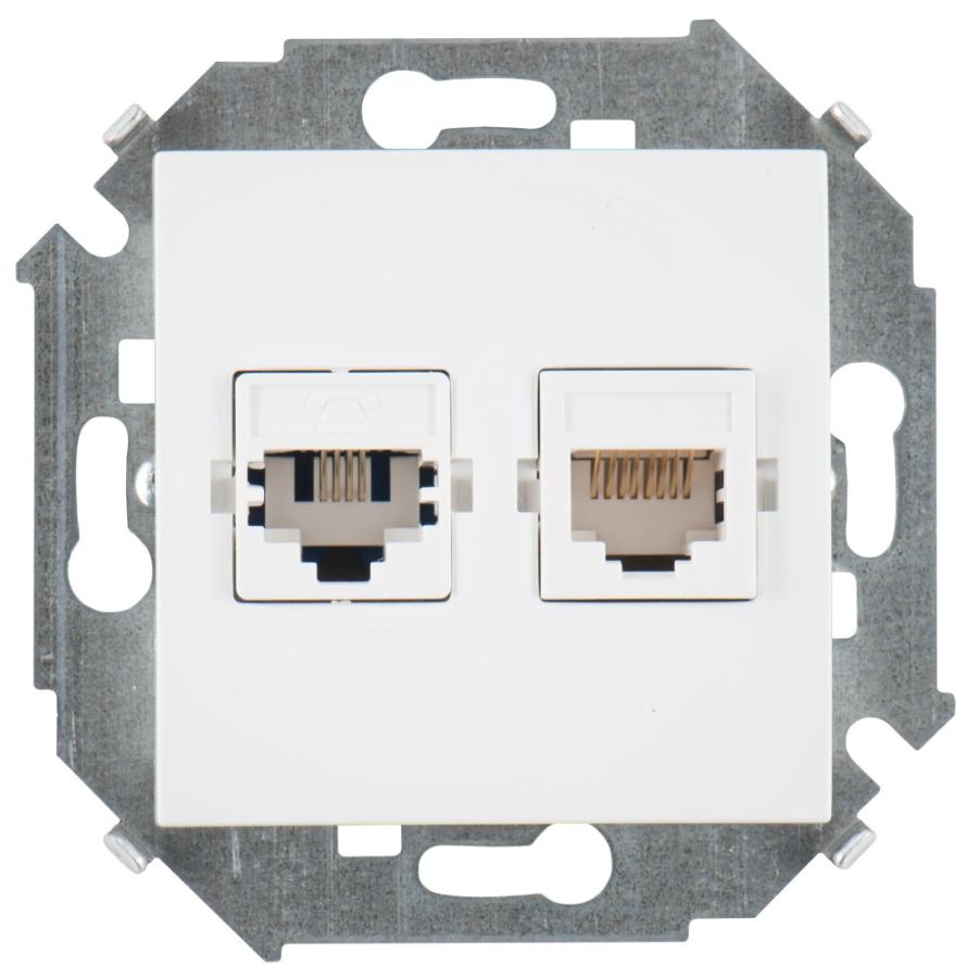 Розетка телефонная + компьютерная RJ11+RJ45 кат.5е Systimax Simon 15 белый 1591590-030 1591590-030 - магазин электротехники Electroshop