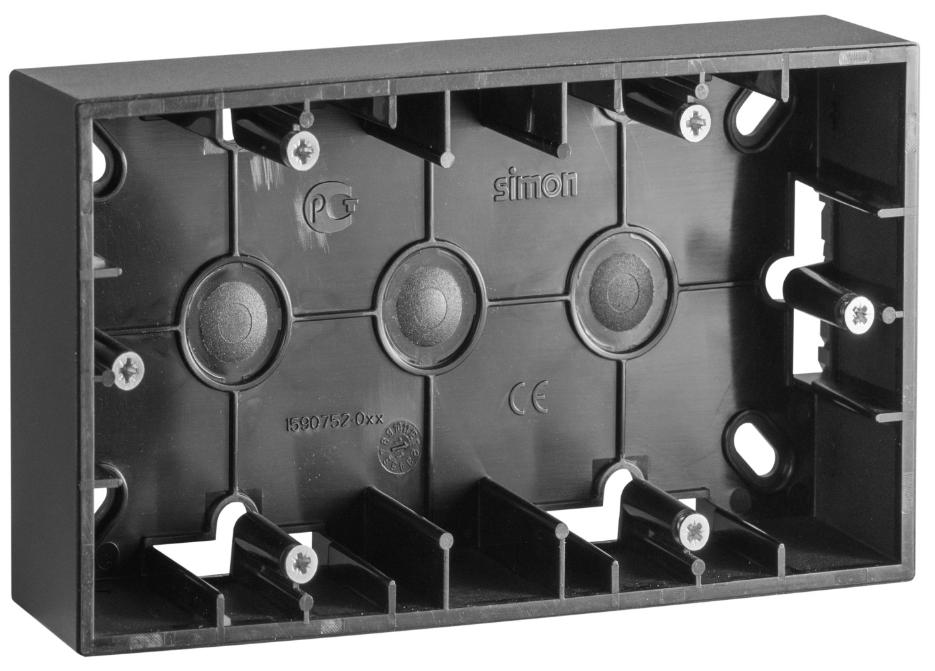 Коробка для накладного монтажа 2 поста Simon 15 графит 1590752-038 1590752-038 - магазин электротехники Electroshop