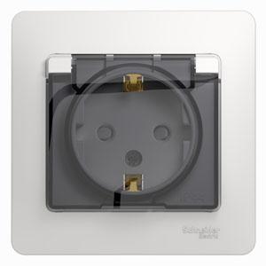 Розетка с заземлением со шторками с крышкой 16А IP44 в сборе Schneider Electric Glossa белый GSL000148 GSL000148 - магазин электротехники Electroshop
