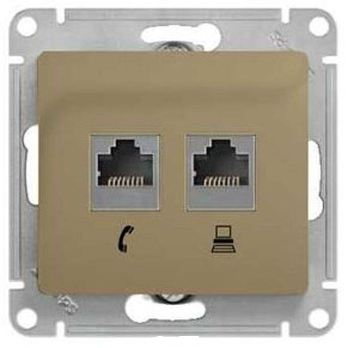 Розетка двойная компьютерная RJ45+RJ45 кат.5E механизм Schneider Electric Glossa титан GSL000485KK GSL000485KK - магазин электротехники Electroshop