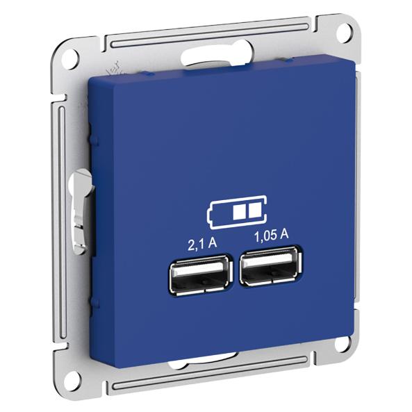 Зарядка USB А+А 5В, 1 порт x 2,1 А, 2 порта х 1,05А AtlasDesign аквамарин Systeme Electric ATN001133 ATN001133 - магазин электротехники Electroshop