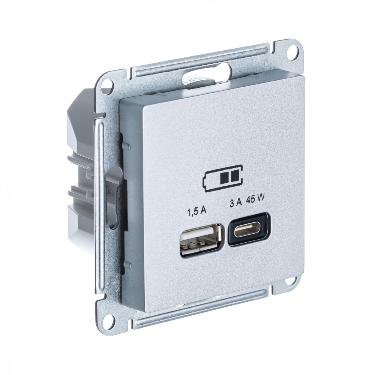 Зарядка USB тип А + тип С 45W высокоскоростная зарядка QC, PD Schneider Electric AtlasDesign алюминий ATN000329 ATN000329 - магазин электротехники Electroshop