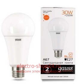 Лампа Gauss LED Elementary A67 30W E27 3000K 73219 - магазин электротехники Electroshop