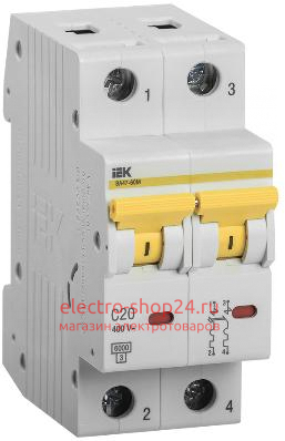 Автоматический выключатель ВА 47-60M 2Р 20А 6 кА характеристика С ИЭК (автомат электрический) MVA31-2-020-C MVA31-2-020-C - магазин электротехники Electroshop