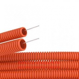 Труба ПНД гофрированная DKC д.16мм, лёгкая с протяжкой, цвет оранжевый 71916 (бухта 100м) - магазин электротехники Electroshop