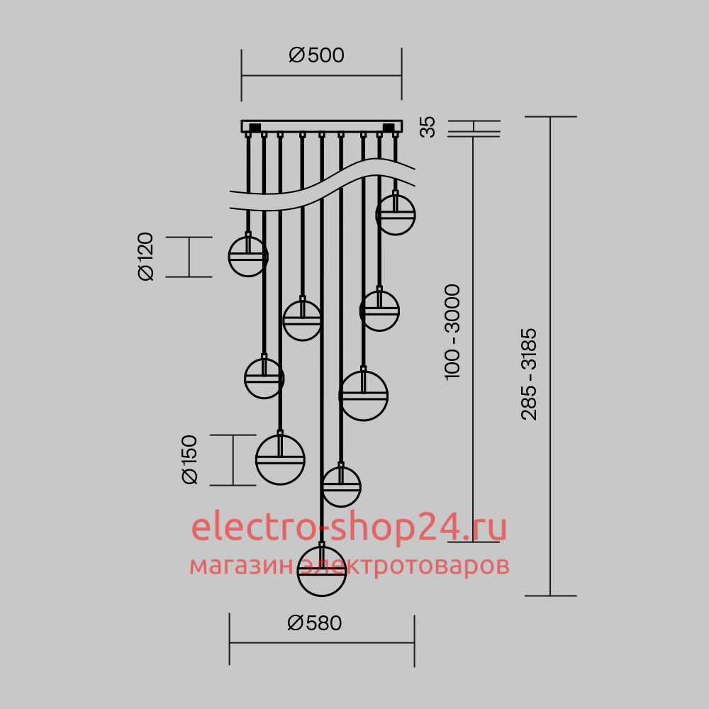 Каскадная люстра Maytoni Area MOD295PL-L120BBS3K MOD295PL-L120BBS3K - магазин электротехники Electroshop