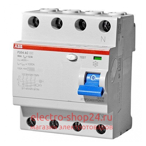 F204 AC-25/0,3 Блок утечки тока (УЗО) 4-полюс. 25A 300mA, тип АC ABB - магазин электротехники Electroshop