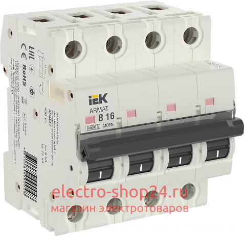 Автоматический выключатель ARMAT M06N 4Р 16А 6кА характеристика B ИЭК (автомат) AR-M06N-4-B016 AR-M06N-4-B016 - магазин электротехники Electroshop