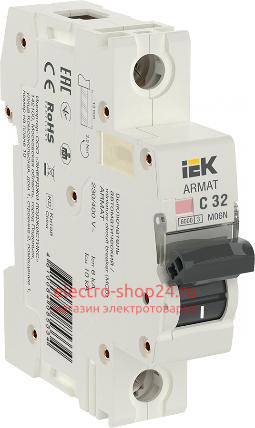 Автоматический выключатель ARMAT M06N 1Р 32А 6кА характеристика С ИЭК (автомат) AR-M06N-1-C032 AR-M06N-1-C032 - магазин электротехники Electroshop