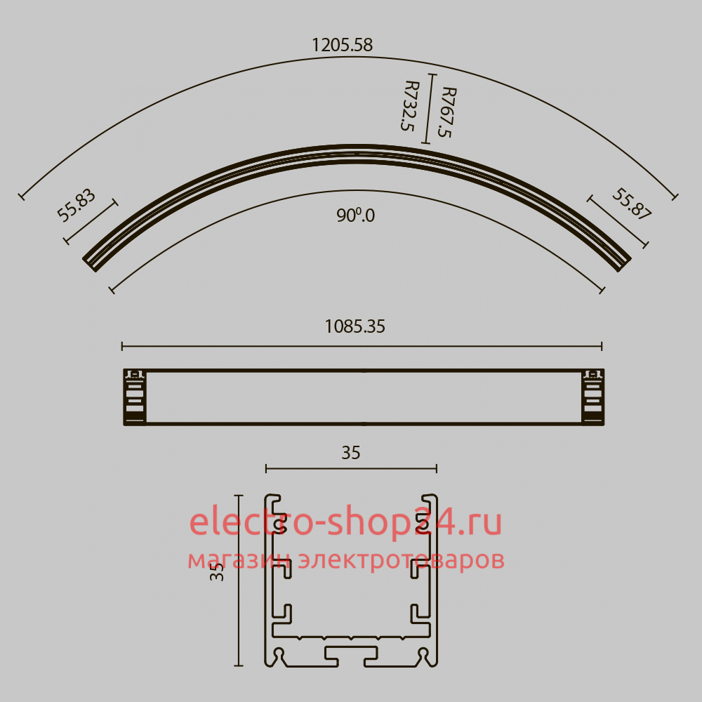 Радиусный профиль Maytoni Led strip ALM-3535R-B-D-90°-1.5M ALM-3535R-B-D-90°-1.5M - магазин электротехники Electroshop