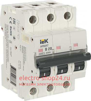 Автоматический выключатель ARMAT M06N 3Р 20А 6кА характеристика B ИЭК (автомат) AR-M06N-3-B020 AR-M06N-3-B020 - магазин электротехники Electroshop