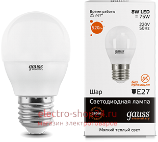 Лампа Gauss LED Elementary Globe 8W E27 3000K 53218 - магазин электротехники Electroshop