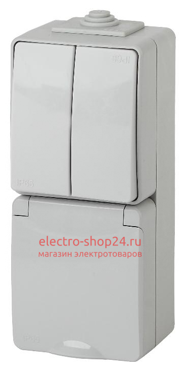 Блок розетка+2-й выключатель вертикальный IP65 16A открытой установки Эра Эксперт серый 11-7608-03 Б0035999 Б0035999 - магазин электротехники Electroshop