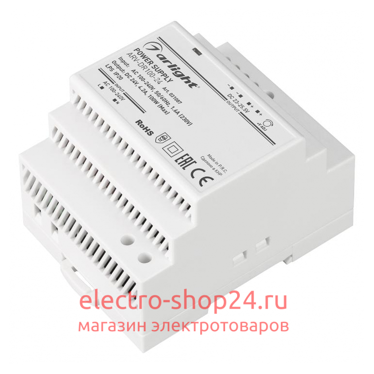 Блок питания на DIN-рейку 24V 4.2A 100W Arlight ARV-DR100-24 IP20 031087 031087 - магазин электротехники Electroshop
