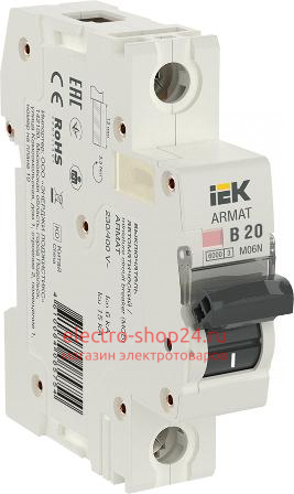 Автоматический выключатель ARMAT M06N 1Р 20А 6кА характеристика B ИЭК (автомат) AR-M06N-1-B020 AR-M06N-1-B020 - магазин электротехники Electroshop