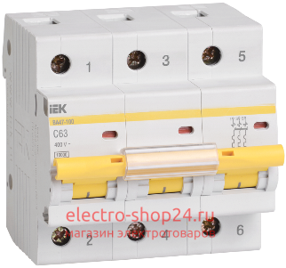 Автоматический выключатель ВА 47-100 3Р 80А 10 кА характеристика С ИЭК (автомат) MVA40-3-080-C MVA40-3-080-C - магазин электротехники Electroshop