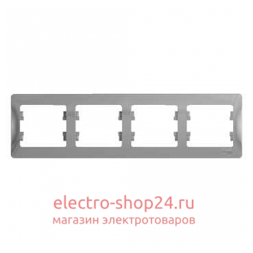 Рамка Schneider Electric Glossa 4-постовая, горизонтальная, алюминий GSL000304 GSL000304 - магазин электротехники Electroshop
