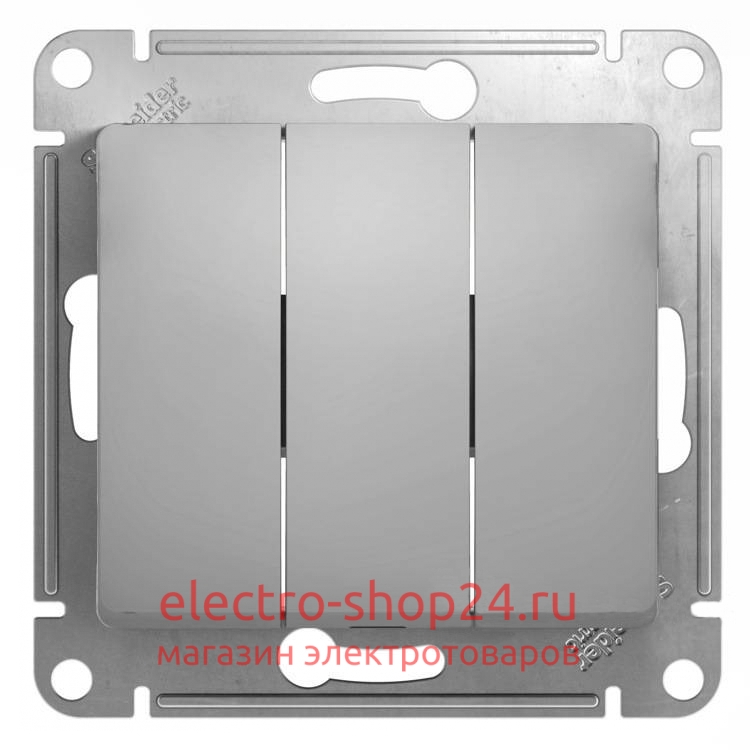 Трехклавишный выключатель 10А механизм SE Glossa. Цвет-алюминий GSL000331 - магазин электротехники Electroshop