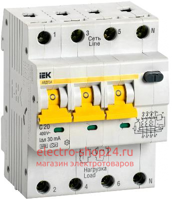 Дифференциальный автомат АВДТ 34 C20 30мА тип А ИЭК MAD22-6-020-C-30 MAD22-6-020-C-30 - магазин электротехники Electroshop