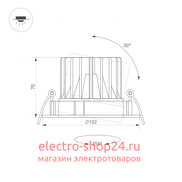 Встраиваемый светодиодный светильник Arlight MS-Forecast-Built-Turn-R102-12W Day4000 033659 033659 - магазин электротехники Electroshop