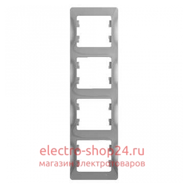 Рамка Schneider Electric Glossa 4-постовая, вертикальная, алюминий GSL000308 GSL000308 - магазин электротехники Electroshop