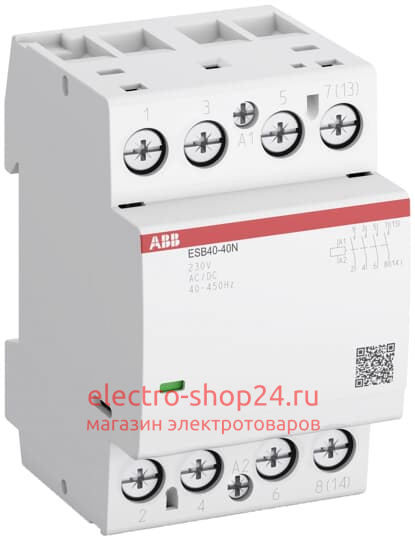 ESB40-40N-01 Модульный контактор ABB (40А АС-1, 4НО) катушка 24В 3 модуля AC/DC 1SAE341111R0140 1SAE341111R0140 - магазин электротехники Electroshop