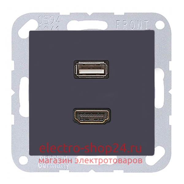 Розетка HDMI+USB Jung A Антрацит механизм+накладка MAA1163ANM MAA1163ANM - магазин электротехники Electroshop