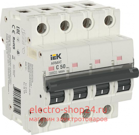 Автоматический выключатель ARMAT M06N 4Р 50А 6кА характеристика С ИЭК (автомат) AR-M06N-4-C050 AR-M06N-4-C050 - магазин электротехники Electroshop