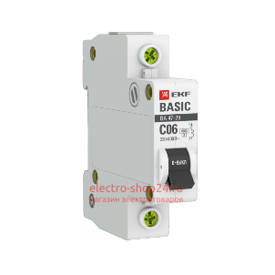 Автоматический выключатель 1P 6А (C) 4,5кА ВА 47-29 EKF Basic (автомат) mcb4729-1-06C mcb4729-1-06C - магазин электротехники Electroshop