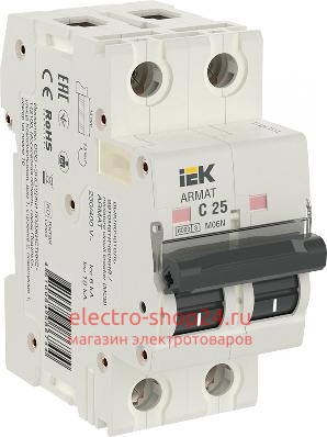 Автоматический выключатель ARMAT M06N 2Р 25А 6кА характеристика С ИЭК (автомат) AR-M06N-2-C025 AR-M06N-2-C025 - магазин электротехники Electroshop
