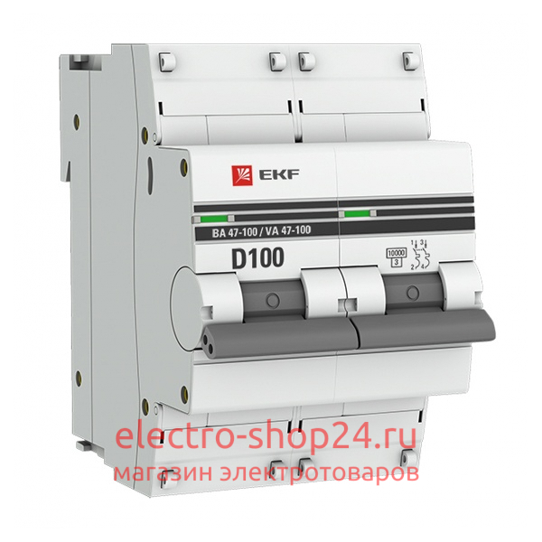 Автоматический выключатель 2P 100А (D) 10kA ВА 47-100 EKF PROxima (автомат) mcb47100-2-100D-pro mcb47100-2-100D-pro - магазин электротехники Electroshop