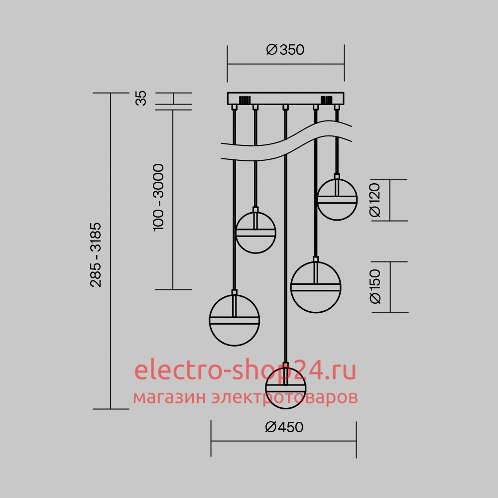 Каскадная люстра Maytoni Area MOD295PL-L60BBS3K MOD295PL-L60BBS3K - магазин электротехники Electroshop