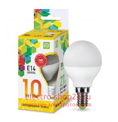 Лампа светодиодная LED-ШАР-standard 10Вт 230В Е14 3000К 900Лм ASD - магазин электротехники Electroshop