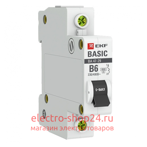 Автоматический выключатель 1P 6А (B) 4,5кА ВА 47-29 EKF Basic (автомат) mcb4729-1-06-B mcb4729-1-06-B - магазин электротехники Electroshop