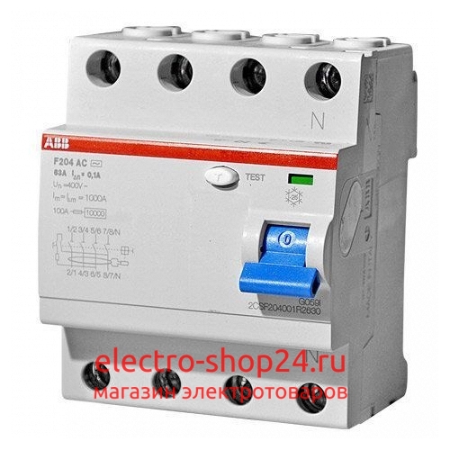 F204 AC-100/0,3 Блок утечки тока (УЗО) 4-полюс. 100A 300mA, тип АC ABB 2CSF204001R3900 2CSF204001R3900 - магазин электротехники Electroshop