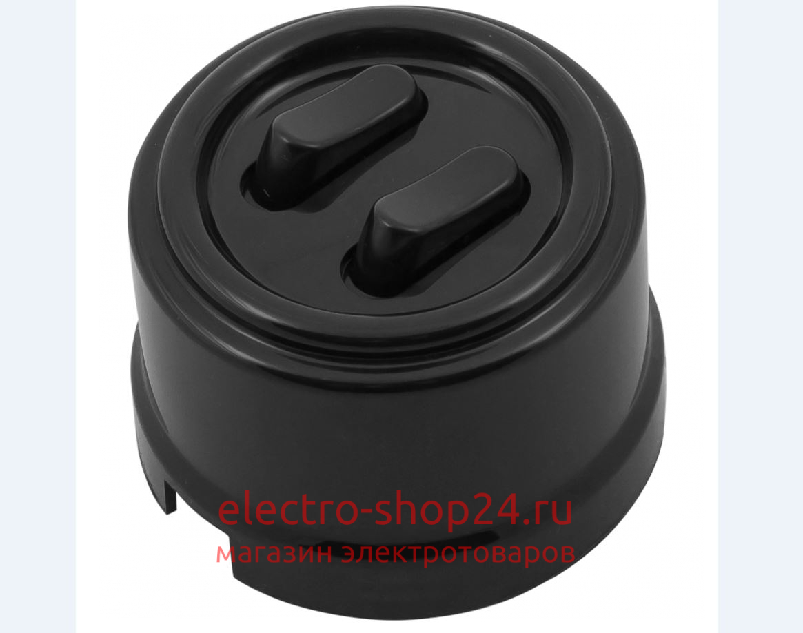 Кнопка 2-клавишная ОП Bironi Лизетта пластик цвет черный (клавишный) B1-222-23-PB - магазин электротехники Electroshop