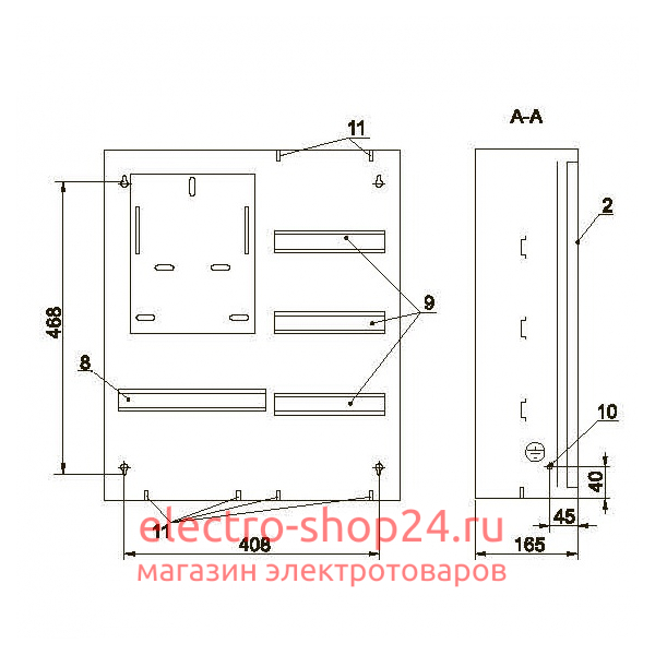 Щит металлический ЩУРн-3/24зо-1 36 УХЛ3 IP31 на 3-х фазный счетчик и 24 модуля навесной ИЭК MKM32-N-24-31-ZO MKM32-N-24-31-ZO - магазин электротехники Electroshop