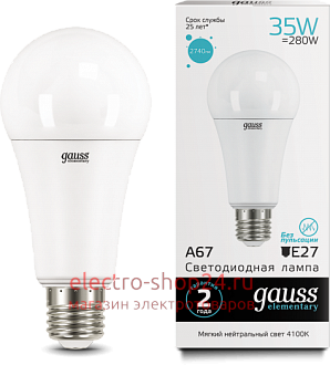 Лампа Gauss LED Elementary A67 35W E27 2740lm 4100K 70225 - магазин электротехники Electroshop