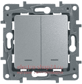 Переключатель двухклавишный с подсветкой Legrand Etika алюминий 672416 672416 - магазин электротехники Electroshop